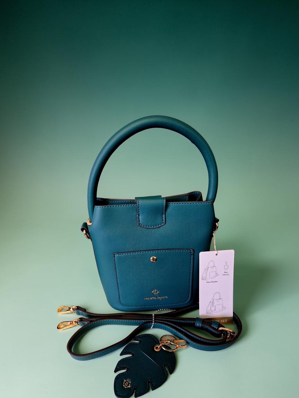 NEW Nanette Lepore Isabela Mediterranean Convertible Bucket Bag Purse Green NWT - Picture 4 of 10